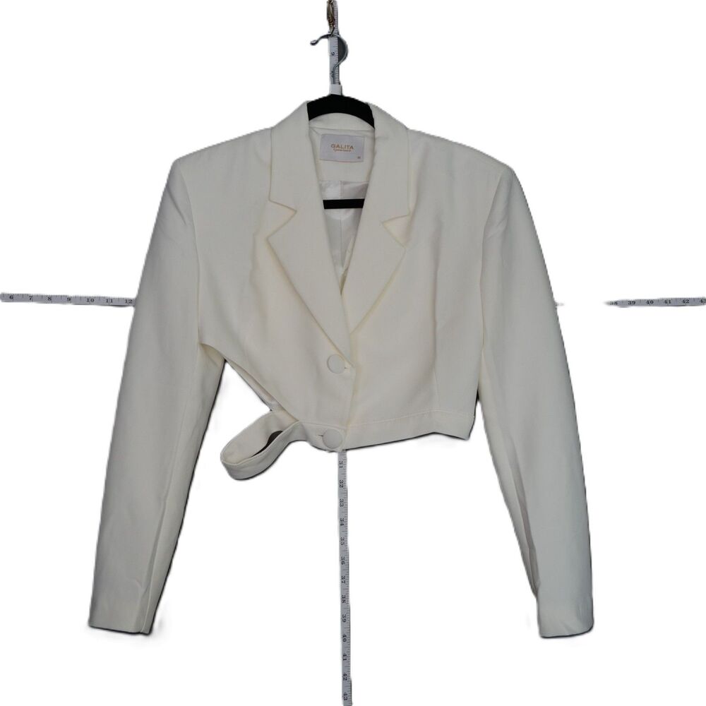 Galita Women MED Asymmetrical Cropped Tailored Blazer White/Egret Minimalist